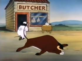 Screenshots from the 1946 Terrytoons cartoon Throwing the Bull