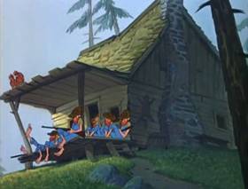 Screenshots from the 1946 Disney cartoon The Martins and the Coys