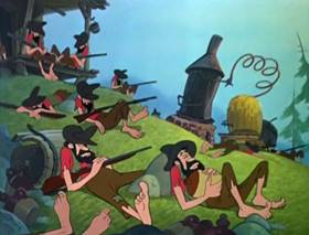 Screenshots from the 1946 Disney cartoon The Martins and the Coys