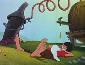 Screenshots from the 1946 Disney cartoon The Martins and the Coys