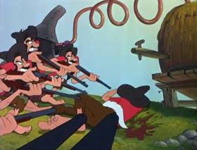 Screenshots from the 1946 Disney cartoon The Martins and the Coys
