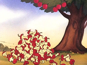 Screenshots from the 1946 Walter Lantz cartoon Apple Andy