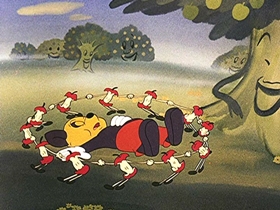 Screenshots from the 1946 Walter Lantz cartoon Apple Andy