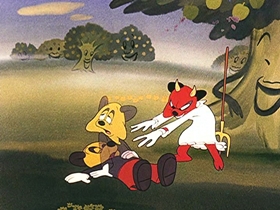 Screenshots from the 1946 Walter Lantz cartoon Apple Andy