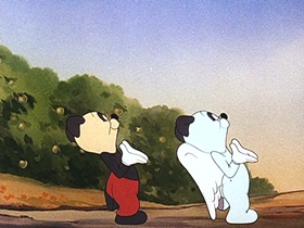 Screenshots from the 1946 Walter Lantz cartoon Apple Andy