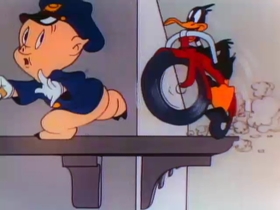 Screenshots from the 1946 Warner Bros. cartoon Daffy Doodles