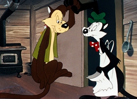 Screenshots from the 1946 Warner Bros. cartoon Hush My Mouse