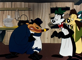 Screenshots from the 1946 Warner Bros. cartoon Hush My Mouse