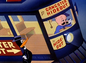 Screenshots from the 1946 Warner Bros. cartoon The Great Piggy Bank Robbery