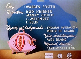 Screenshots from the 1946 Warner Bros. cartoon The Great Piggy Bank Robbery