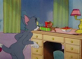 Screenshots from the 1947 MGM cartoon A Mouse in the House