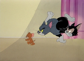 Screenshots from the 1947 MGM cartoon A Mouse in the House