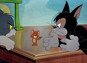 Screenshots from the 1947 MGM cartoon A Mouse in the House