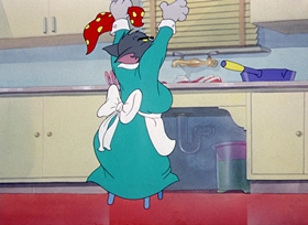 Screenshots from the 1947 MGM cartoon A Mouse in the House