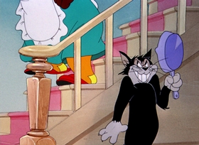 Screenshots from the 1947 MGM cartoon A Mouse in the House