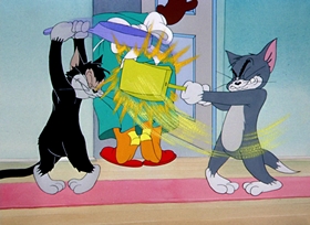 Screenshots from the 1947 MGM cartoon A Mouse in the House