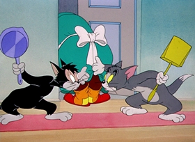 Screenshots from the 1947 MGM cartoon A Mouse in the House