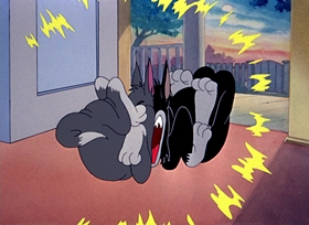 Screenshots from the 1947 MGM cartoon A Mouse in the House