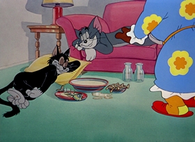 Screenshots from the 1947 MGM cartoon A Mouse in the House