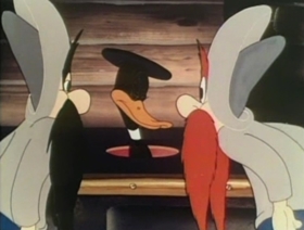 Screenshots from the 1947 Warner Bros. cartoon Along Came Daffy