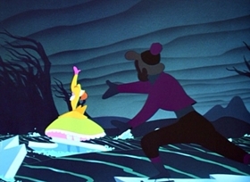 Screenshots from the 1948 Disney cartoon Once Upon a Wintertime