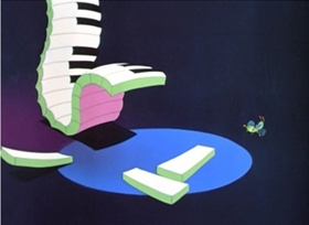 Screenshots from the 1948 Disney cartoon Bumble Boogie