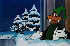 Screenshots from the 1948 Walter Lantz cartoon Banquet Busters