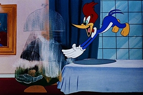 Screenshots from the 1948 Walter Lantz cartoon Banquet Busters