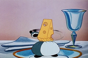 Screenshots from the 1948 Walter Lantz cartoon Banquet Busters
