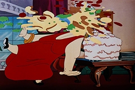 Screenshots from the 1948 Walter Lantz cartoon Banquet Busters