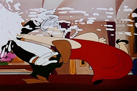 Screenshots from the 1948 Walter Lantz cartoon Banquet Busters