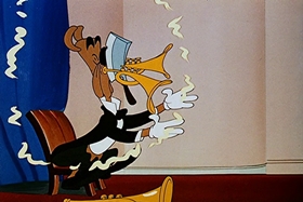 Screenshots from the 1948 Walter Lantz cartoon Banquet Busters