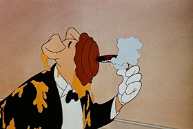 Screenshots from the 1948 Walter Lantz cartoon Banquet Busters