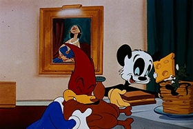 Screenshots from the 1948 Walter Lantz cartoon Banquet Busters