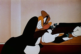 Screenshots from the 1948 Walter Lantz cartoon Banquet Busters