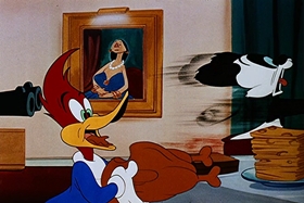 Screenshots from the 1948 Walter Lantz cartoon Banquet Busters