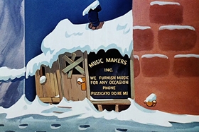 Screenshots from the 1948 Walter Lantz cartoon Banquet Busters
