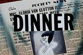 Screenshots from the 1948 Walter Lantz cartoon Banquet Busters