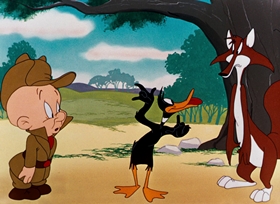 Screenshots from the 1948 Warner Bros. cartoon What Makes Daffy Duck