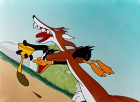 Screenshots from the 1948 Warner Bros. cartoon What Makes Daffy Duck