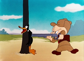Screenshots from the 1948 Warner Bros. cartoon What Makes Daffy Duck
