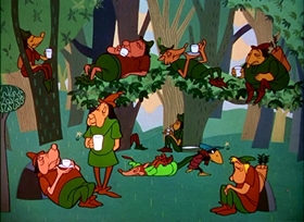 Screenshots from the 1948 UPA cartoon Robin Hoodlum
