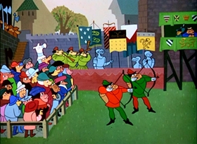 Screenshots from the 1948 UPA cartoon Robin Hoodlum