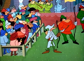 Screenshots from the 1948 UPA cartoon Robin Hoodlum
