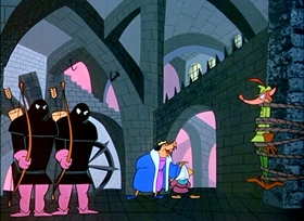 Screenshots from the 1948 UPA cartoon Robin Hoodlum