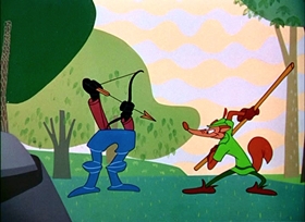 Screenshots from the 1948 UPA cartoon Robin Hoodlum