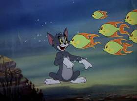 Screenshots from the 1949 MGM cartoon The Cat and the Mermouse