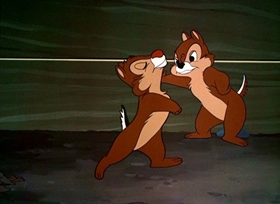 Screenshots from the 1949 Disney cartoon Winter Storage