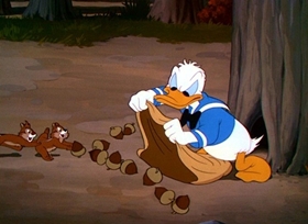 Screenshots from the 1949 Disney cartoon Winter Storage