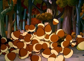 Screenshots from the 1949 Disney cartoon Winter Storage